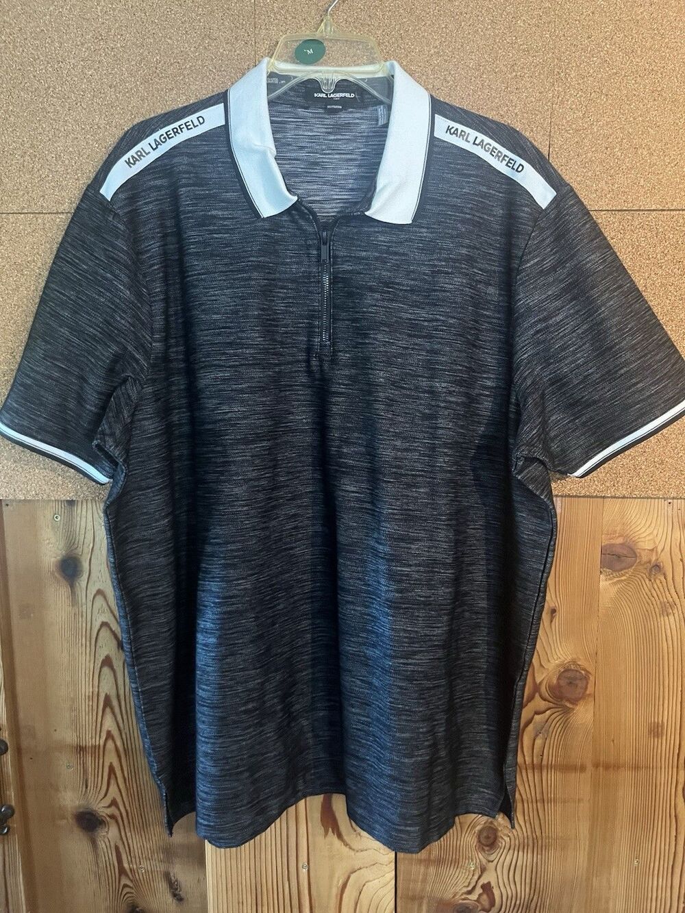 NWOT $119 Karl Lagerfeld Paris Half Zip With Logo Tape Grey Polo Shirt Size XXL